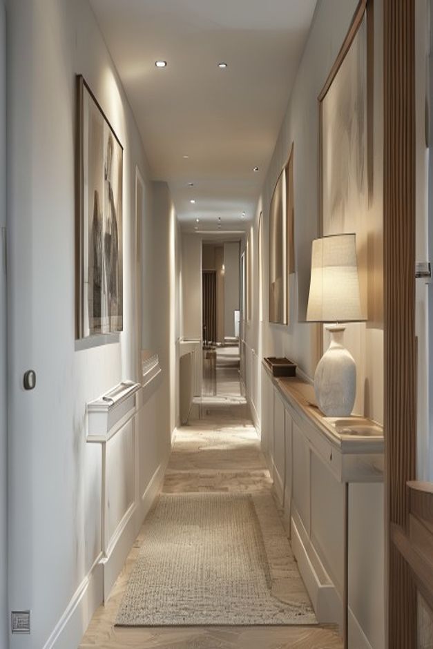 Apartment Hallway with Natural Light and Herringbone Flooring