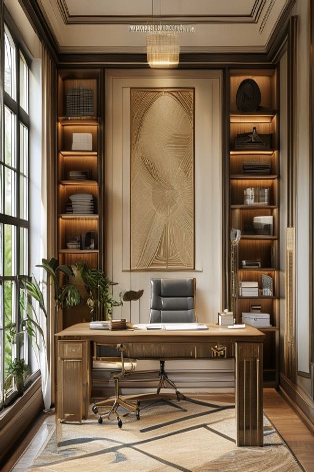 Art Deco Home Office with Geometric Wall Art