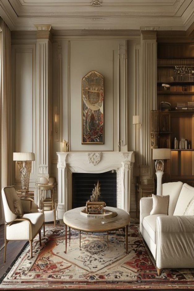 Neoclassical Living Room Fireplace Wall Ideas