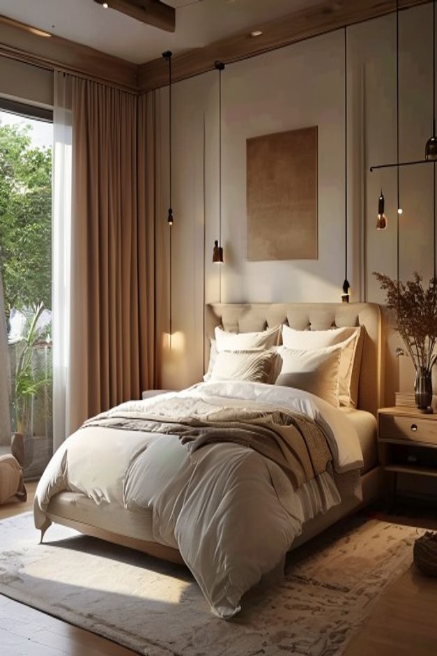 Bohemian Bedroom Upholstered Bed Ideas - AI-generated interior design reference