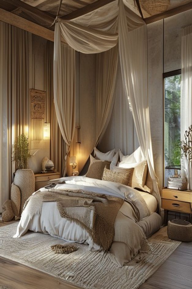Bohemian Canopy Bedroom with Layered Textiles