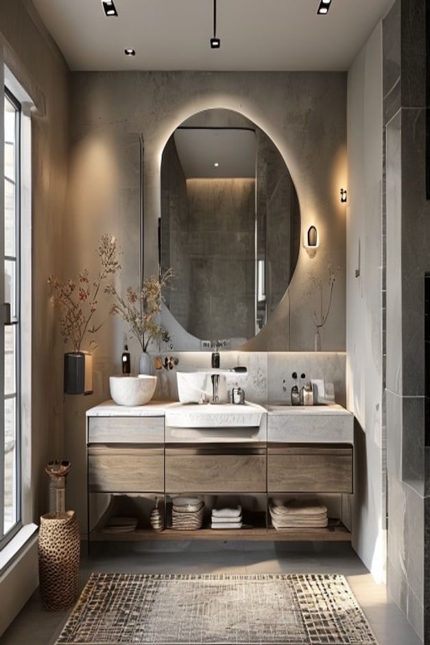 Industrial Bathroom Backlit Oval Mirror Ideas