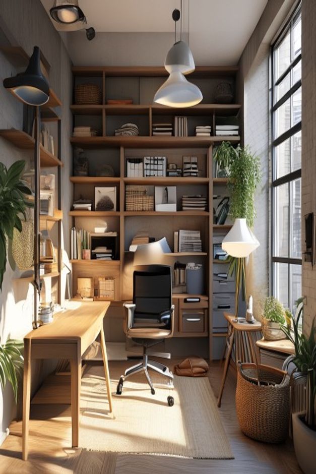 Floor-to-Ceiling Shelving for an Industrial Home Office