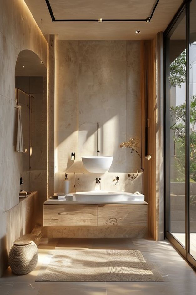 Japandi Bathroom Soft Lighting Ideas - AI-generated interior design reference