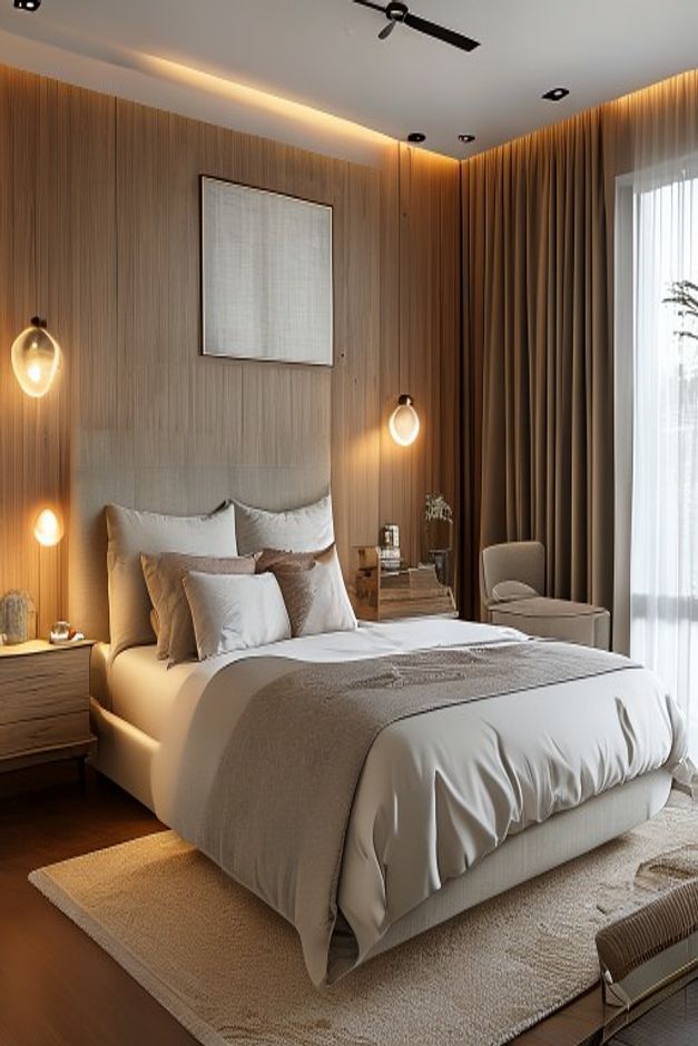 Modern Minimalist Bedroom Wood Panel Wall Ideas