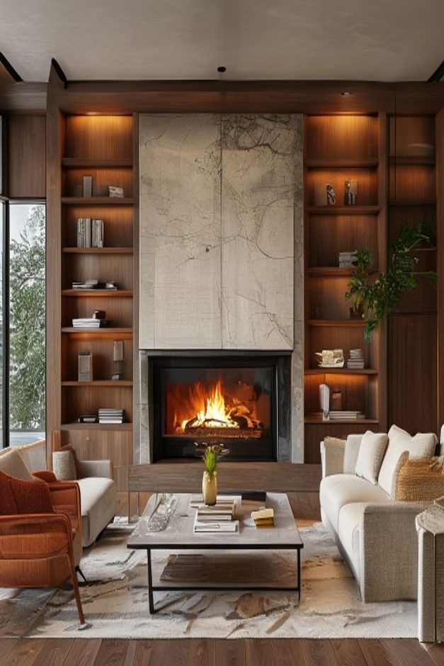 Mid-Century Modern Living Room Fireplace Wall Ideas