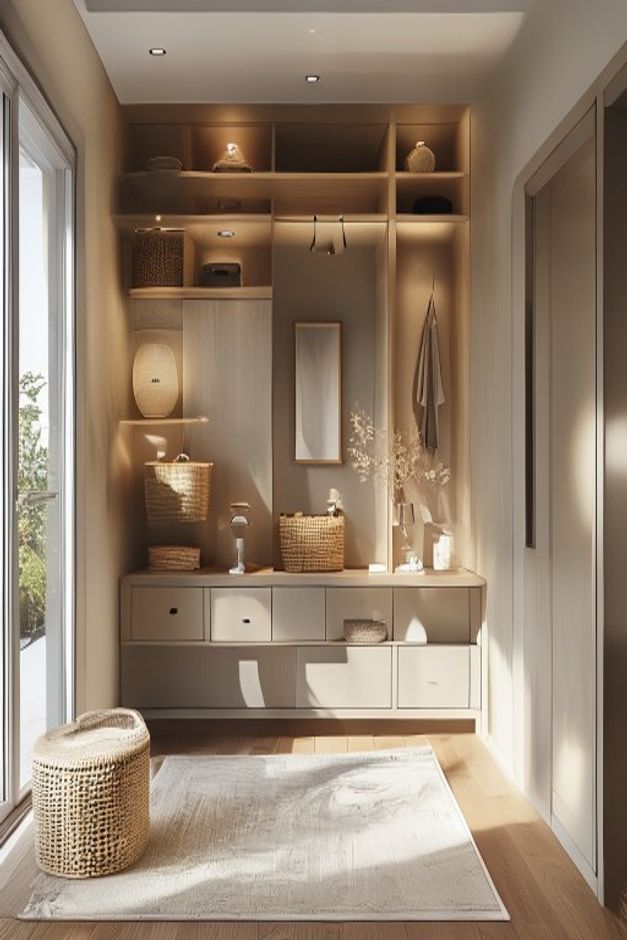 Modern Entryway with Open Wardrobe Storage
