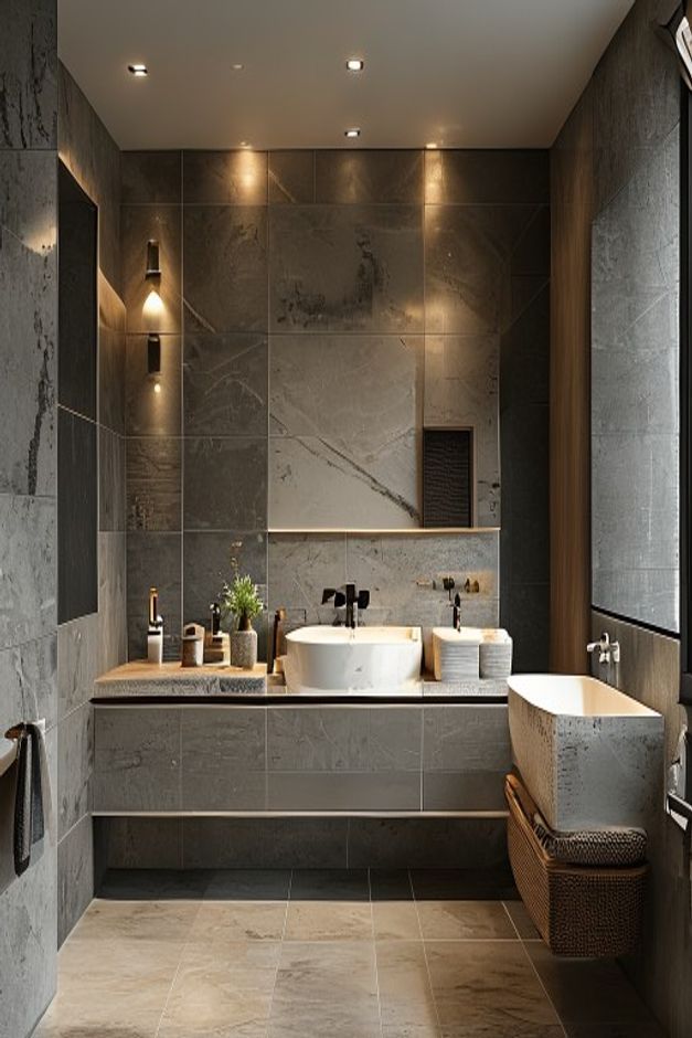 Moody Modern Bathroom Stone Vanity Wall Ideas
