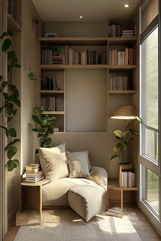 Quiet Luxury Reading Nook with Greenery
