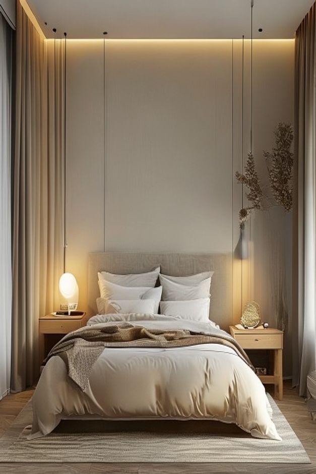 Scandinavian Bedroom Cove-Lit Bed Wall Ideas