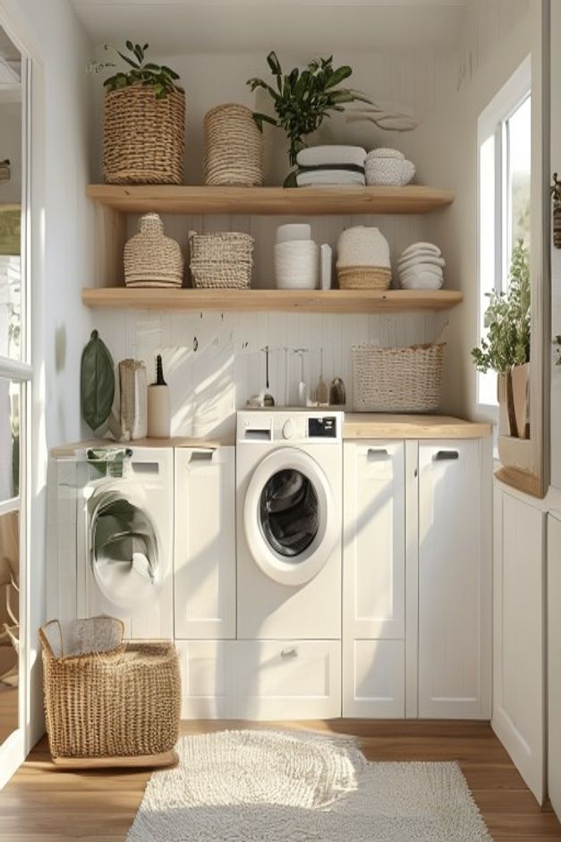 Scandinavian Laundry Room Open Shelf Ideas