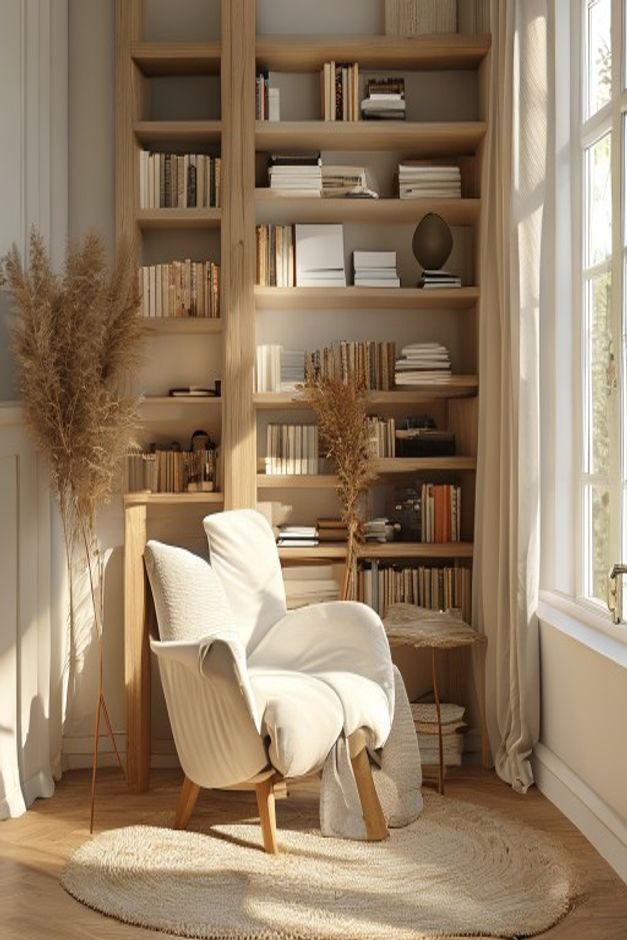 Scandinavian Reading Nook with Built-In Bookshelves