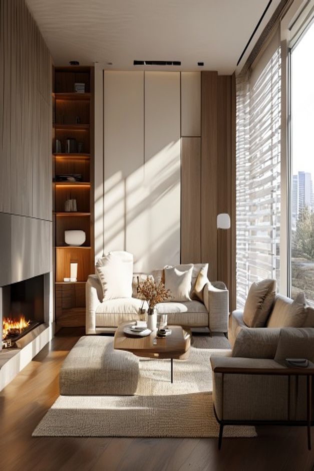 Modern Organic Living Room Fireplace Paneling Ideas