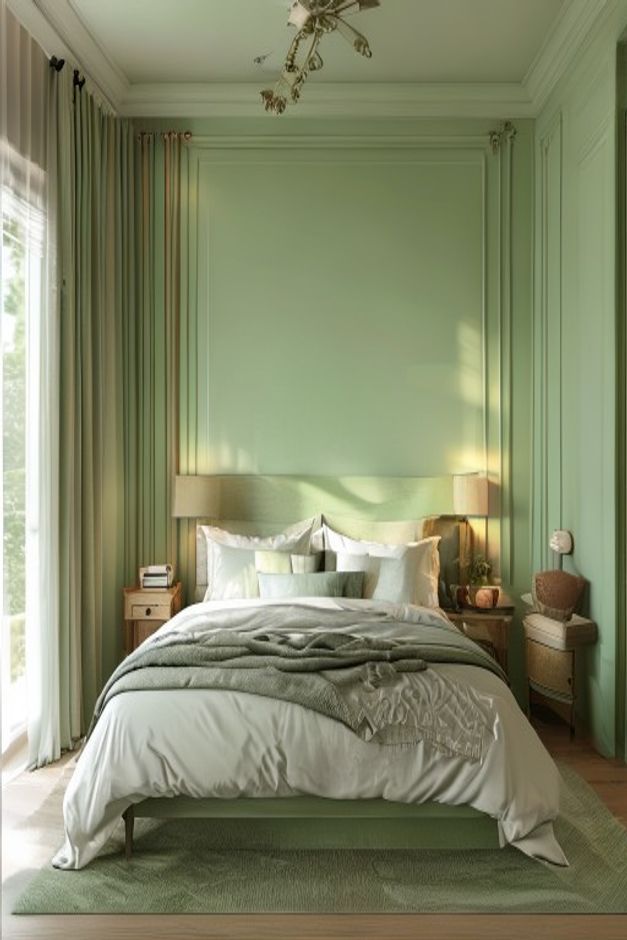 Sage Green Paneled Bedroom Ideas