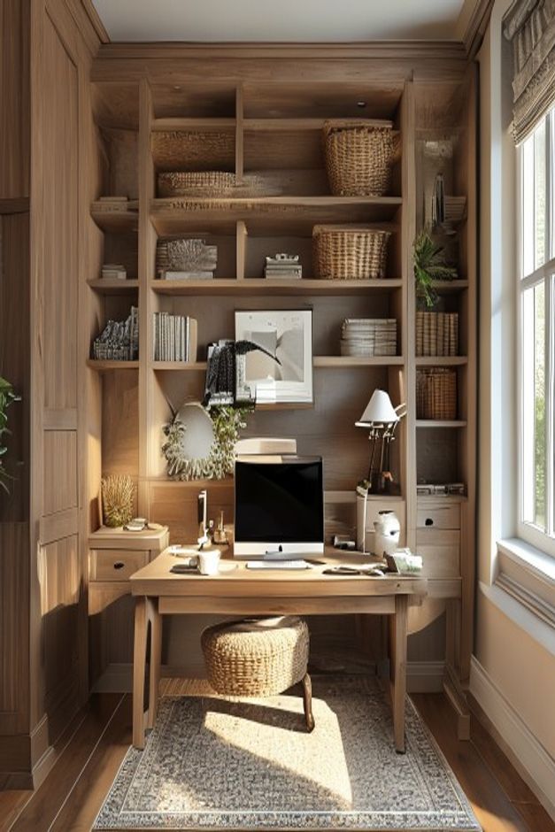 Traditional Home Office with Integrated Oak Built-Ins