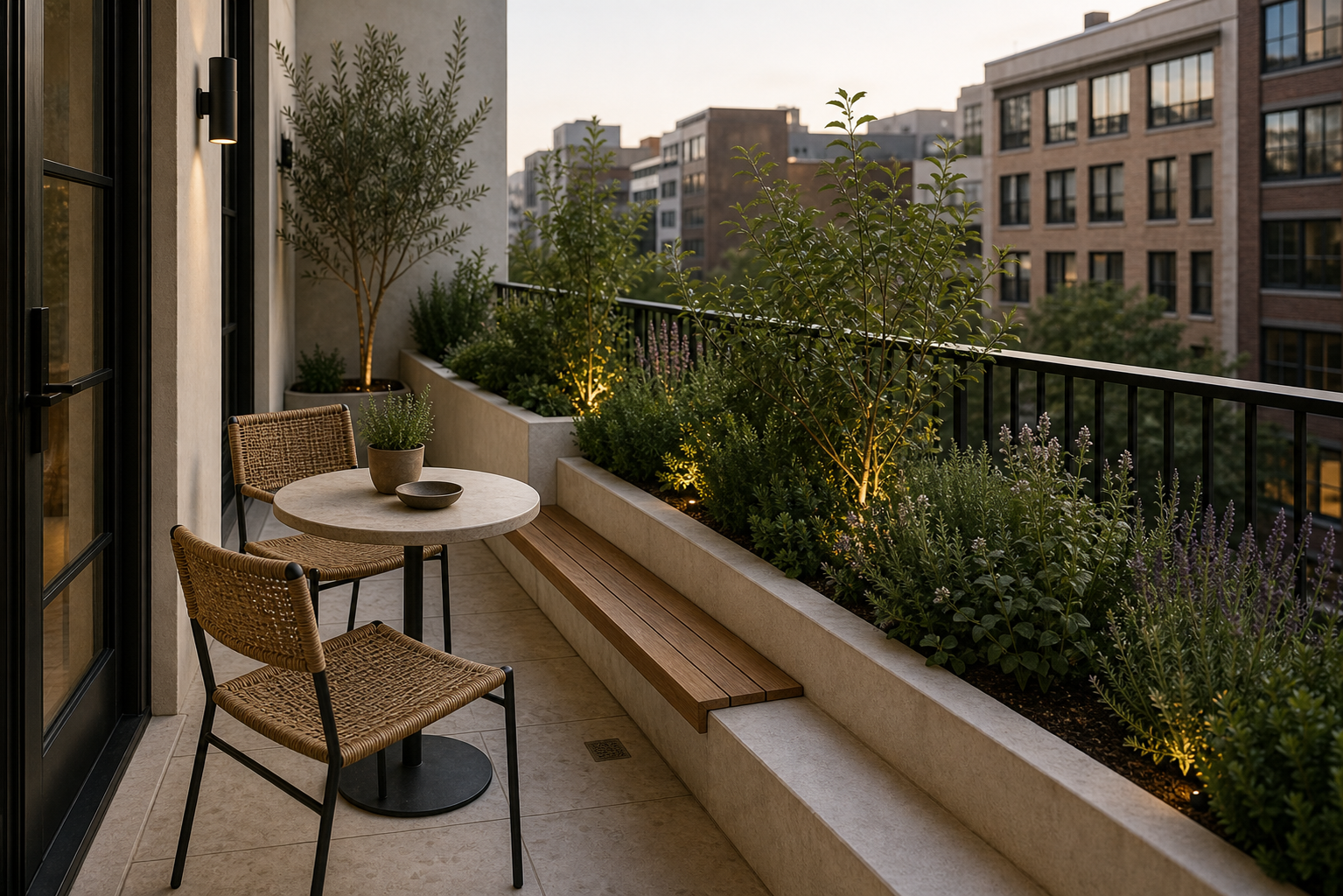 Urban Balcony Built-In Planter featuring a continuous raised planter forming a green balcony edge
