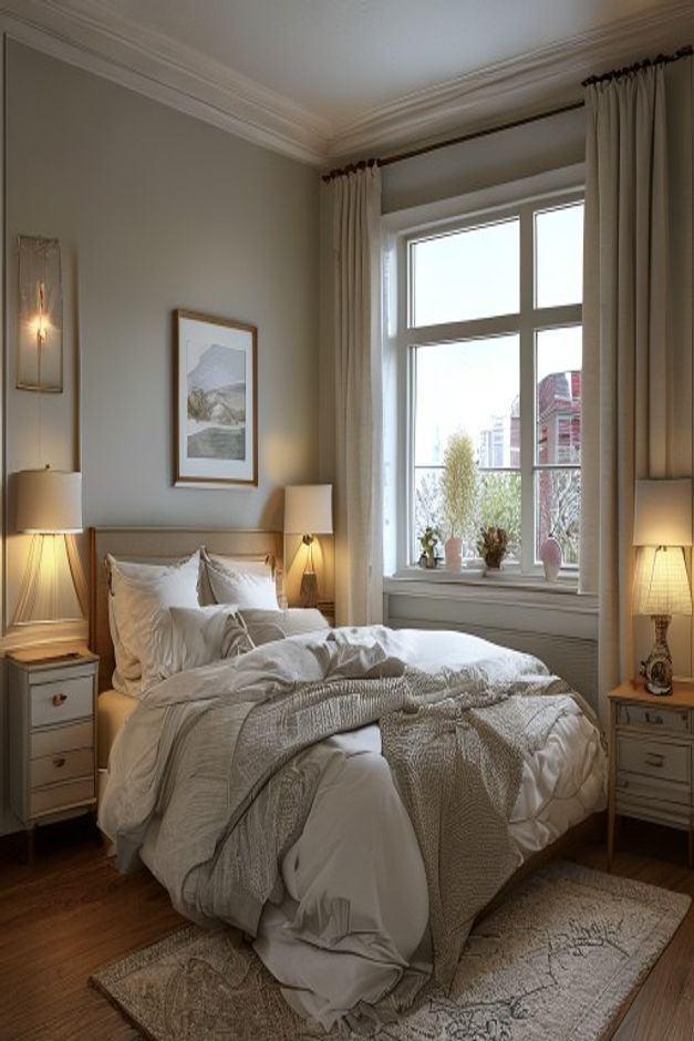 Vintage-Inspired bedroom with the bed placed beside a bright corner window