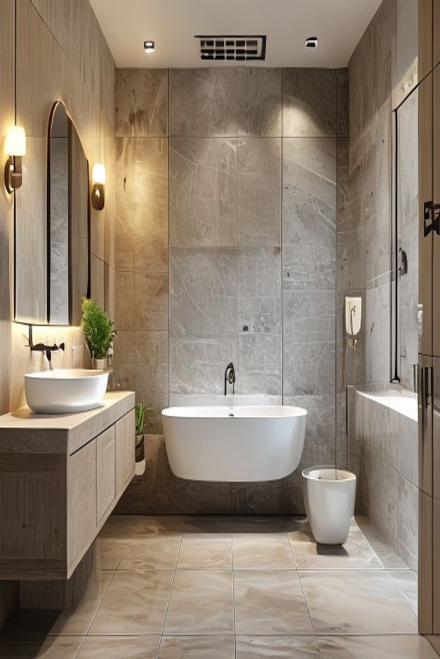 Warm Neutral Bathroom Freestanding Tub Wet Zone Ideas