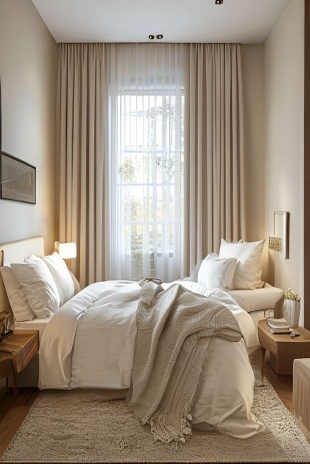 Warm Neutral Bedroom Linen Curtain Ideas - AI-generated interior design reference